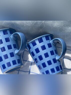 Denby Reflex Grandmug Blue Check Mugs - Set of 2